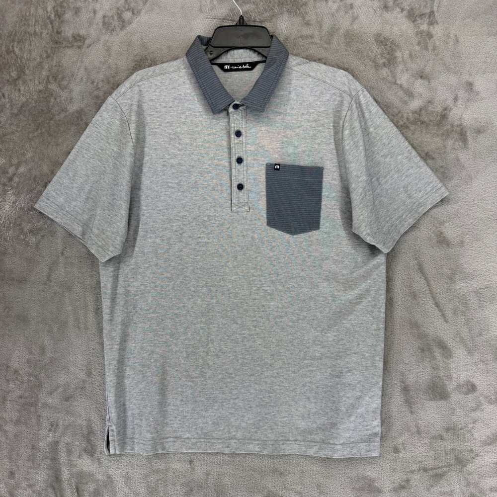 TravisMathew Polo Shirt Mens L Gray Short Sleeve Pima Cotton Blend EUC
